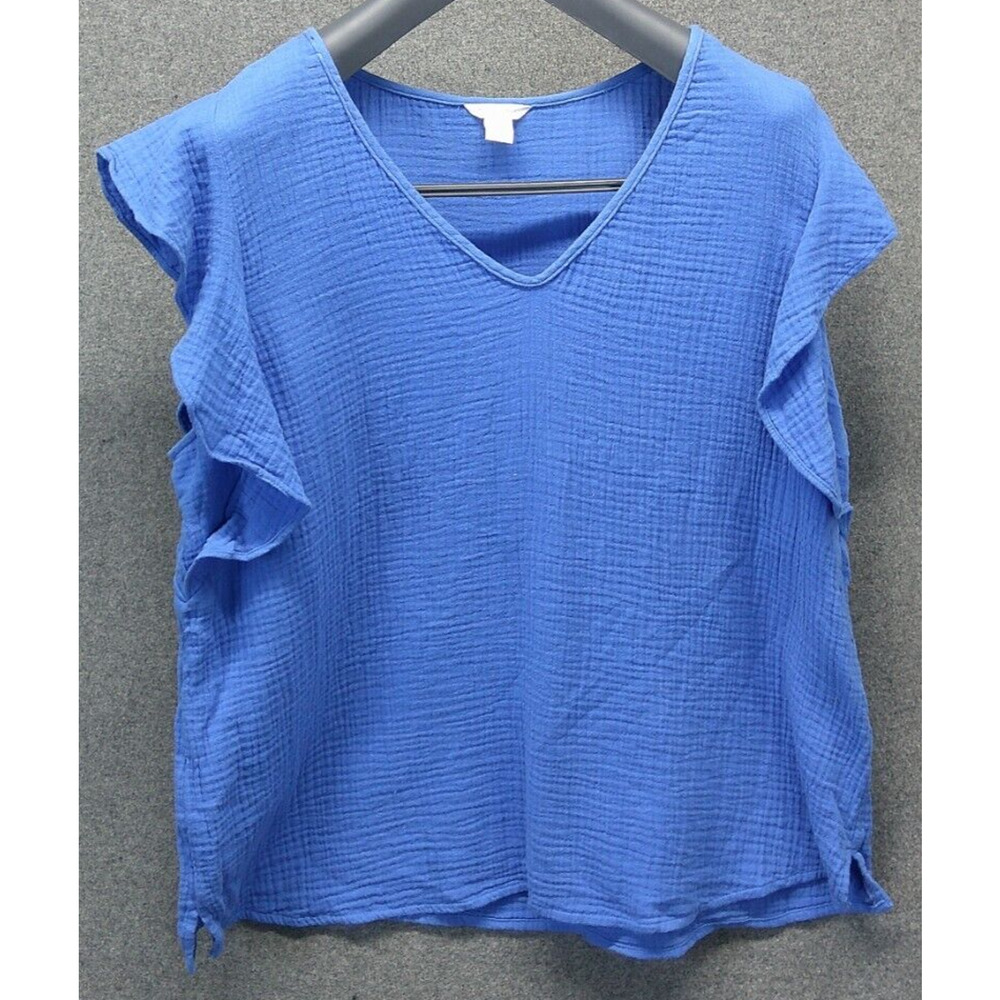 Caslon V-Neck Ruffle Sleeve Top Blue Size Medium